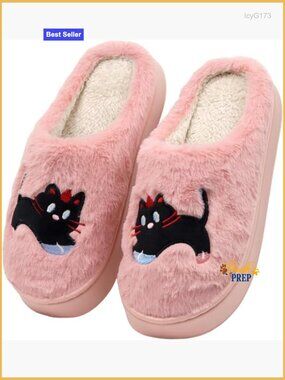 Cat Slippers Fuzzy Plush Shoes Soft Warm Anti-Skid Sole Winter Wool Lined